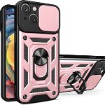 Husa Hybrid Armor Camshield iPhone 14 cu husa pentru camera roz, ForIT