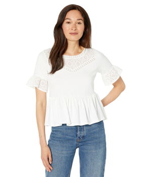 Imbracaminte Femei REIGNING CHAMP Knit Eyelet Flutter Sleeve Top Magnolia White, REIGNING CHAMP
