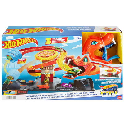 Set De Jucarie, Hot Wheels, Hot Wheels City Pizza Attack Cobra, Pista Hot Wheels City, Masina La Scara 1:64, Aventura Palpitanta