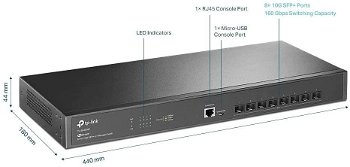 Switch rackabil cu 8 porturi SFP TP-Link JetStream TL-SX3008F, 160 Gbps, 119.4 Mpps, Omada, cu management, TP-LINK