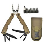 Cleste multifunctional IdeallStore, Survival Gear, otel inoxidabil, 16 functii, 24 cm, bej, husa inclusa