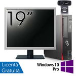 Pachet Calculator Fujitsu Esprimo D756 SFF, Intel Core i3-6100 3.10GHz, 4GB DDR4, 500GB SATA, DVD-RW + Monitor 19 Inch + Webcam + Tastatura si Mouse + Windows 10 Pro