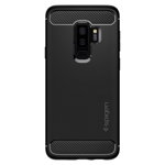 Husa Spigen Samsung Galaxy S9 Plus Rugged Armor TPU cu insertii carbon negru mat