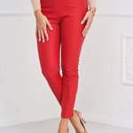 Pantaloni din piele ecologica rosii conici cu talie inalta - StarShinerS, StarShinerS