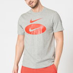 Nike, Tricou de bumbac cu logo Swoosh, Rosu, Gri melange, XL