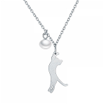 Colier cu pandantiv argint 925 si perla KRASSUS Kitty lungime ajustabila 38 - 45 cm model pisica, KRASSUS