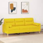 vidaXL Canapea cu 3 locuri cu pernuțe, galben deschis, 180 cm, textil, vidaXL