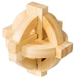 Joc logic iq din lemn bambus double disk puzzle 3d