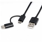 Cablu de date, Roline, USB 2.0, 2 in 1, Micro B/USB-C, 1m, Negru