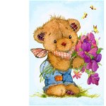 Tablou cu diamante - Ursuleț cu buchet de flori