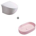 Set vas wc rimless cu capac soft close Alice plus lavoar baie oval roz mat, Foglia