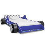 vidaXL Pat pentru copii mașină de curse, albastru, 90 x 200 cm, vidaXL
