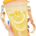 Sticla pentru apa cu pai XQMMGO, plastic, galben, 10,5 x 4 x 17,5 cm