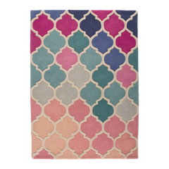 Covor dreptunghiular Flair Rugs Rosella, 200 x 290 cm, 3200 g/m², 100% Lana, Roz / Albastru