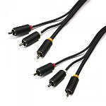Cablu audio-video Serioux, 3 porturi RCA tata - 3 porturi RCA tata, conductori 99.99% cupru fara oxigen, 5m, negru, SERIOUX