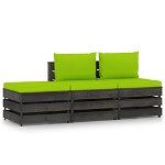 Set mobilier de gradina din paleti cu 2 canapele cu perne si 1 masa/taburet vidaXL, Lemn, Verde deschis