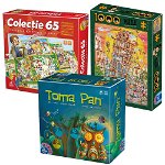 Pachet Family 3-în-1: Joc TomaPan + Colecție 65 jocuri + Puzzle 1000 piese Cartoon, Turnul din Pisa, 