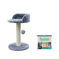 KATIDO Scratching post cu pat pentru pisici 47 cm gri-albastru + KATIDO Meat Plate pliculete hrana pisici 6x100g GRATIS, KATIDO 