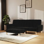 Canapea extensibila 2 locuri vidaXL, cu taburet, negru, catifea, 220 x 84,5 x 69 cm, 31.55 kg