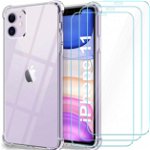 Set de husa si 3 folii de protectie pentru iPhone 11 YNMEacc, silicon/sticla securizata, transparent, 6,1 inchi