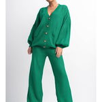 Compleu Dama 2 piese din Tricot Material Acril cu Nasturi si Maneca Bufanta Verde