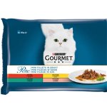 PURINA Gourmet Perle, 4 arome (Pui și Vită, Curcan și Miel, Vițel și Rață, Iepure și Vânat), pachet mixt, plic hrană umedă pisici, (în sos), 85g x 4, Gourmet