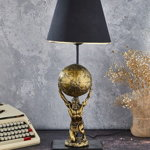 Lampa de masa, FullHouse, 390FLH1941, Baza din lemn, Aur/Negru, FullHouse