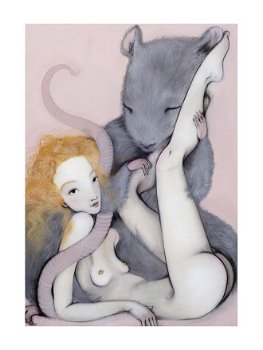 Poster Mysak, in nuante de gri, roz si crem, Lena Brauner, 50 x 70 cm, Léna Brauner