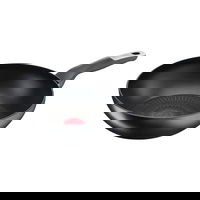 Tigaie Wok Tefal Unlimited, 28 cm, inductie, invelis antiaderent din titan, indicator Thermo-Signal, baza Thermo-Fusion, negru