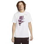 Nike, Tricou de bumbac cu imprimeu logo Essentials+, Alb/Vilolet pruna