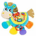 Jucarie din plus, Playgro, Clip Clop, Carticica tactila, Stimuleaza dezvoltarea senzoriala, Cu inele pentru dentitie, Cu diverse forme si texturi, 3 luni+, Musical Clip Clop Teether Book, Playgro