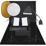 Kit studio foto cu set de lampi vidaXL, fundal si reflector, 85 x 15 x 15 cm, 18 piese, 10.75 kg