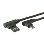 Cablu reversibil micro USB-B 2.0 la USB-A unghi T-T 3m Negru