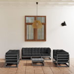 Set mobilier de gradina cu perne vidaXL, 8 piese, lemn masiv de pin, 70 x 70 x 67 cm, 44.82 kg