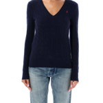 Ralph Lauren Kimberly V-neck cable knit sweater Silver