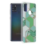 Husa Samsung Galaxy A21S Verde cu Imprimeu Marmura Techsuit