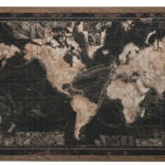 Tablou World Map cu LED, Lemn, Maro Negru, 175x5x116 cm, Jolipa