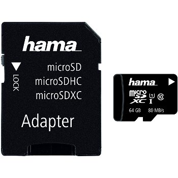Card De Memorie Hama microSDXC 64GB Class 10 UHS-I 80MBs + Adaptor 4047443300539