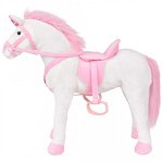 Jucărie unicorn din pluș în picioare, alb și roz, XXL, Casa Practica
