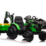 Tractoras electric Kinderauto 720-T 110W 24V 10 Ah cu remorca, PREMIUM culoare Verde, Hollicy