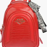 Moschino Love Crocodile Effect Faux Leather Backpack With Neckerchief Red, Moschino