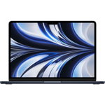 Apple Laptop MacBook Air 2022, 13.6 inch, Apple M2, 8Core CPU 8Core GPU, 16GB RAM, 256GB SSD, 67W, MacOS, Negru, Apple