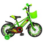 Bicicleta baieti Rich Baby R1207A, roata 12", C-Brake, cosulet, roti ajutatoare cu LED, 2-4 ani, verde/alb, RICH BABY