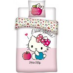 Set lenjerie pat copii Hello Kitty Apples 100x135 + 40x60, SunCity, Roz