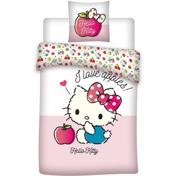 Set lenjerie pat copii Hello Kitty Apples 100x135 + 40x60, SunCity, Roz