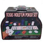 Set poker texas holden negru 200 jetoane, 2 carti, covoras, 3 butoane,, 