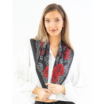 Esarfa Dama RoseOnMe Negru cu Rosu
