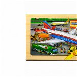 Puzzle lemn "Avion" - 4 planse * 12 piese, cutie cu inchidere magnet, Sergadi Online