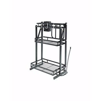 Raft metalic pliabil Quasar & Co., cu trei polite, pentru condimente, tocator, tacamuri, metal, 35 x 21 x 56 cm, Negru