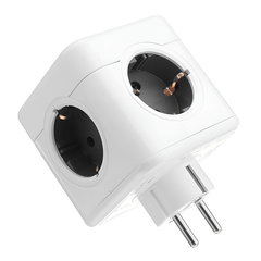 KRASSUS Priza cubica, 250V, 16A, 3680W, 4 prize standard, 2 x USB A, 1 x USB C, protectie copii, buton On/Off, alb - gri, krasscom